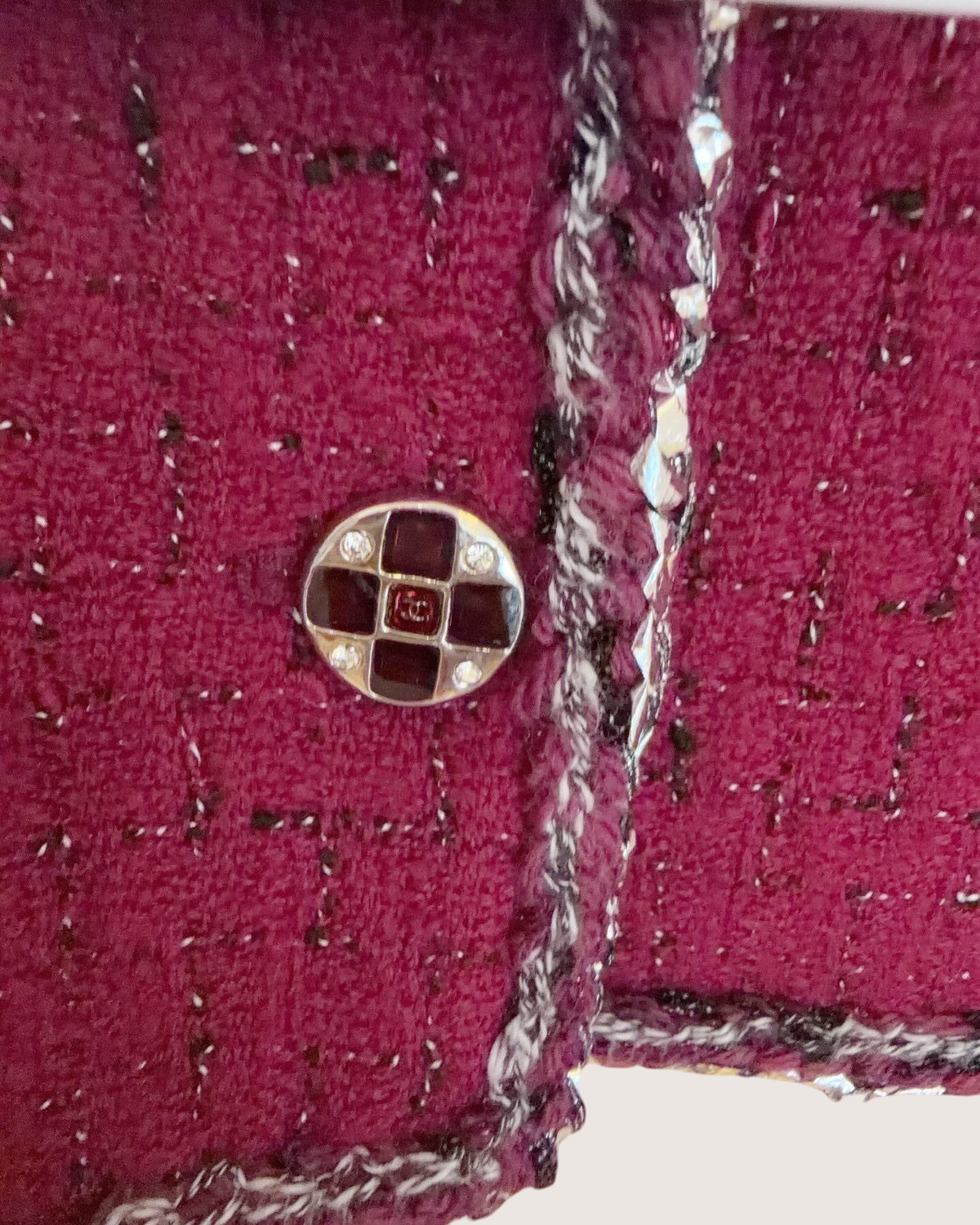 Chanel 22A Braided-Trim Tweed Jacket Burgundy, Black, Silver FR 40