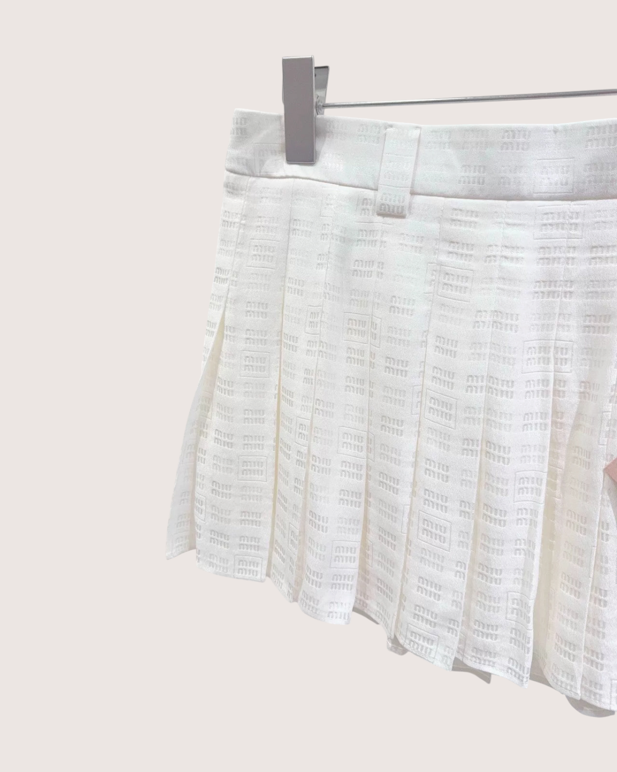 Miu Miu Logo Pleated Mini Skirt White FR 40