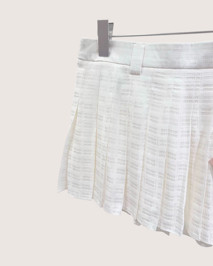 Miu Miu Logo Pleated Mini Skirt White FR 40