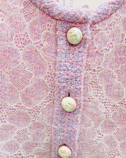 Chanel 25B Camellia Lace Vest Pink, White FR 38