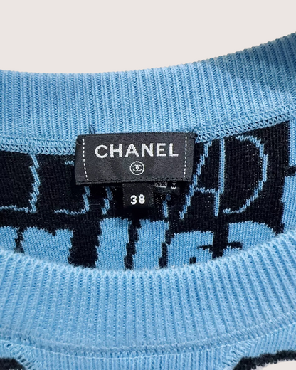 Chanel 24A Logo Print Sweater Blue, Black FR 38
