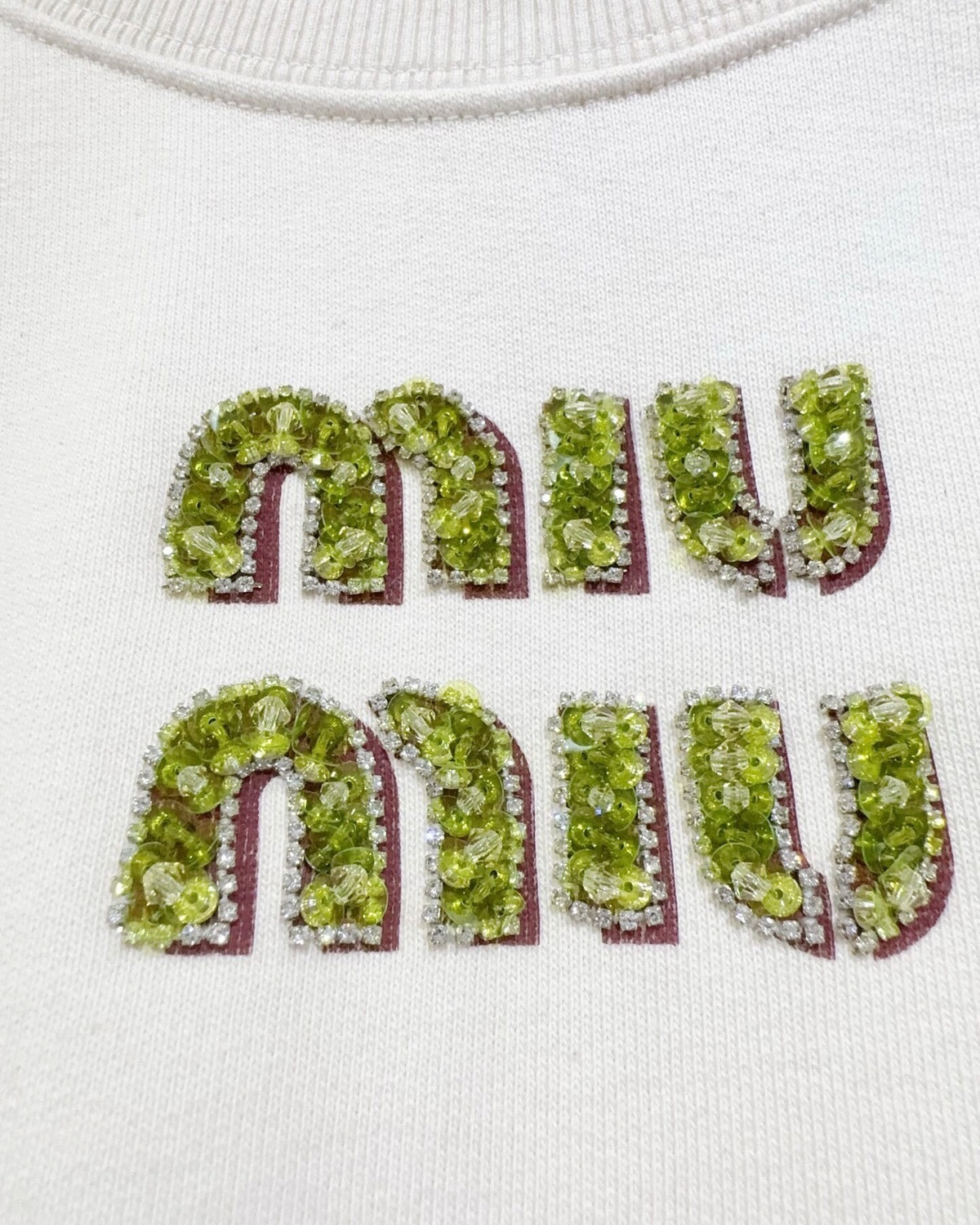 Miu Miu Crystal Logo Sweatshirt Beige/Ecru, Green FR 34