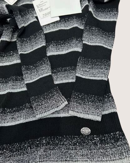 Chanel 23K Striped Turtleneck Sweater Black, Grey FR 36