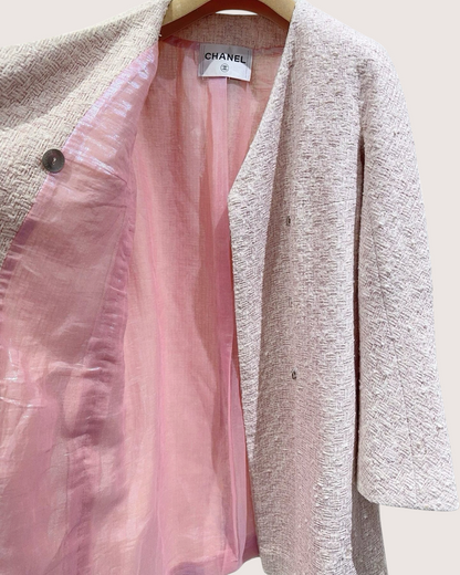 Chanel 16S Tweed Wrap Coat Pink, Beige/Ecru FR 36