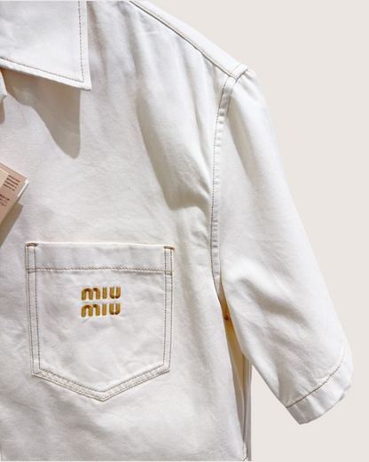 Miu Miu Cropped Logo Shirt Beige/Ecru FR 38