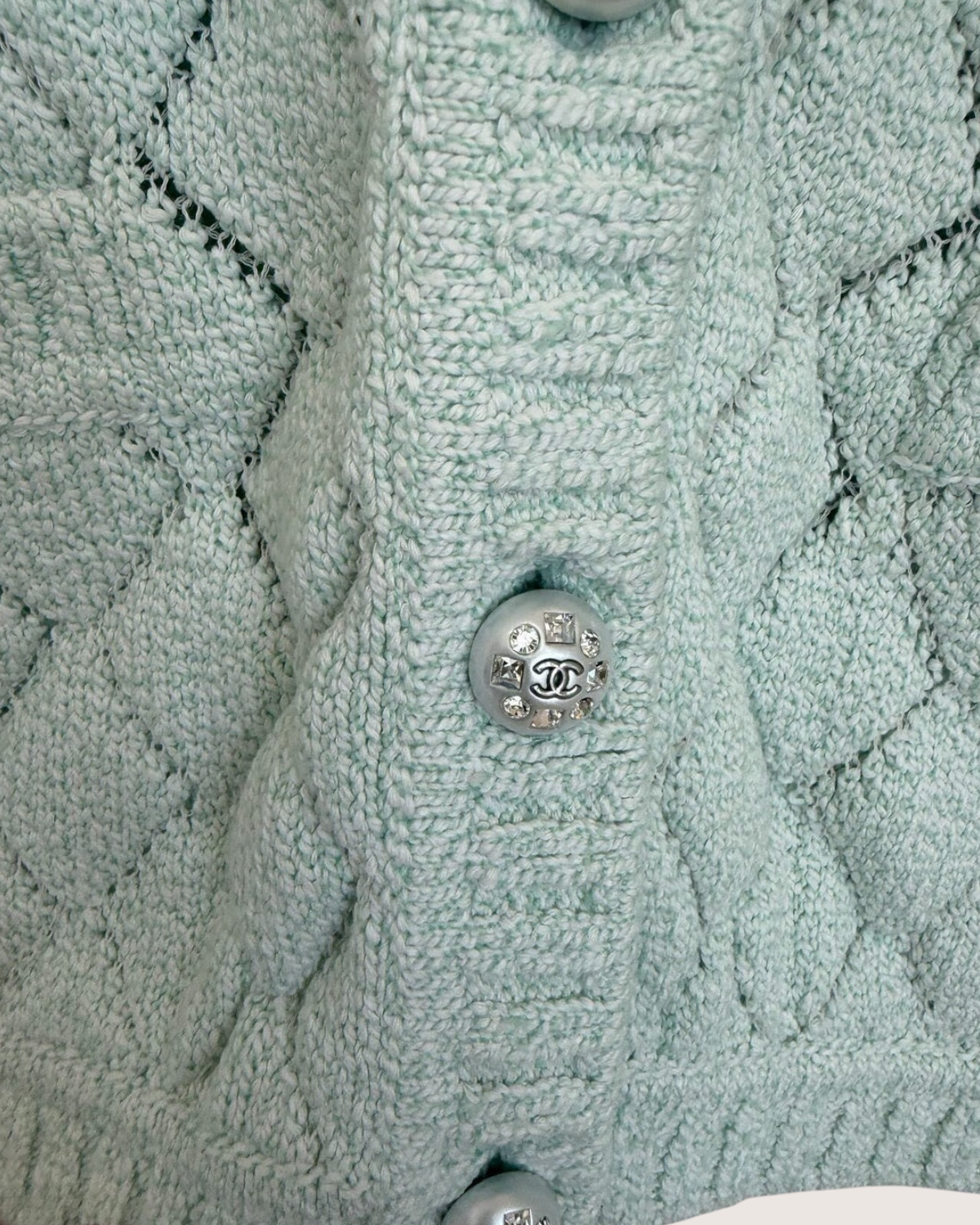 Chanel 23S Pointelle Cardigan Green FR 36
