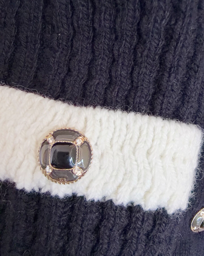Chanel 25N Coco Neige Wool Cardigan Black, Beige/Ecru FR 36