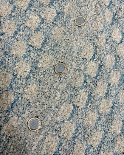 Chanel 26C Shimmer Bouclé Cardigan Blue, White, Silver FR 36
