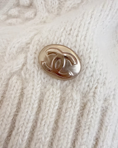 Chanel 22N Coco Neige Cashmere Cable Sweater Beige/Ecru, Pink FR 36