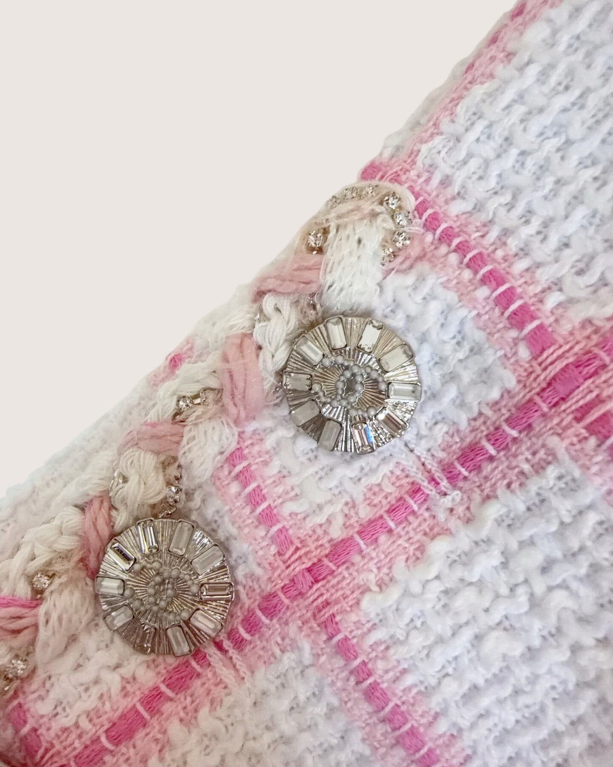 Chanel 23C Windowpane Tweed Four-Pocket Jacket White, Pink FR 36