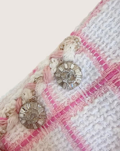 Chanel 23C Windowpane Tweed Four-Pocket Jacket White, Pink FR 36