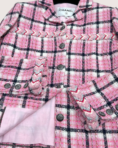 Chanel 24S Checked Tweed Jacket Pink, White, Black FR 34