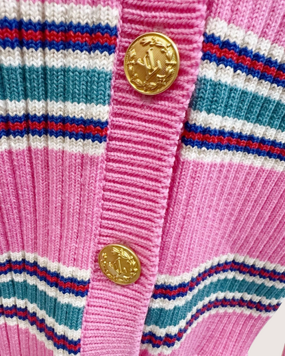 Louis Vuitton Striped Logo Cardigan Pink, Green, Multicolor FR 40
