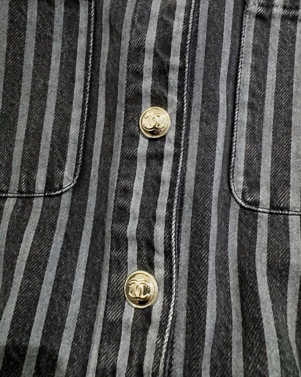 Chanel 20K Striped Denim Jacket Black, Grey FR 34