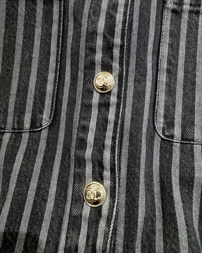 Chanel 20K Striped Denim Jacket Black, Grey FR 34