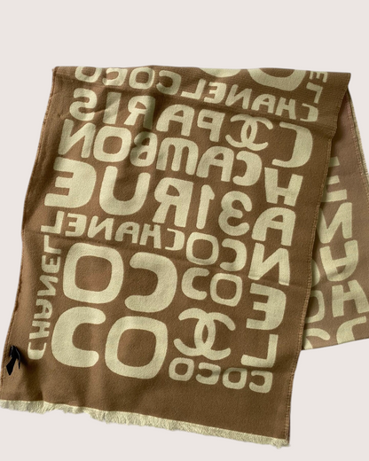 Chanel Logo Fringe Scarf Pink, Beige/Ecru, Brown One Size