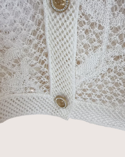 Chanel 26C Camellia Lace Cardigan White FR 36