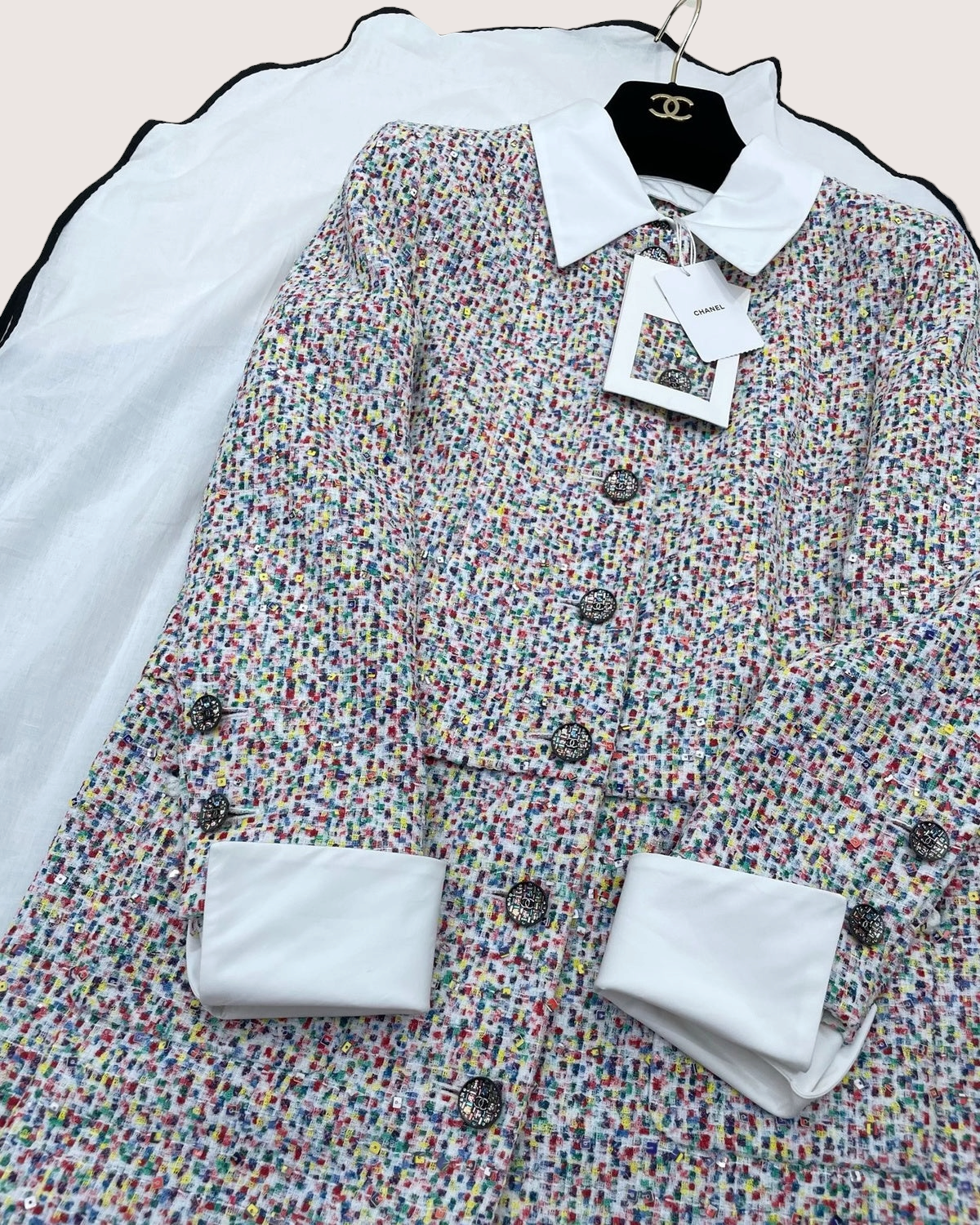 Chanel 25C Sequin Tweed Jacket White, Multicolor FR 34