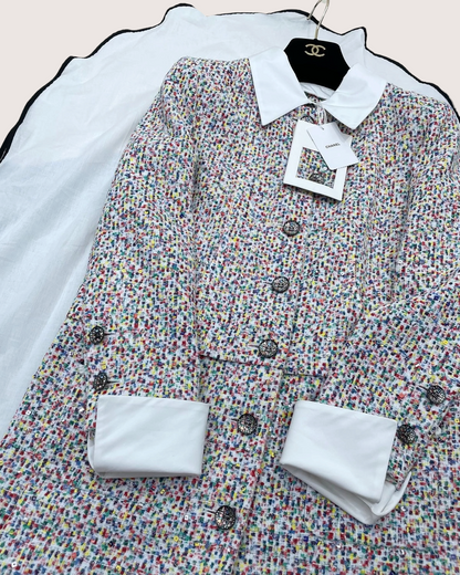 Chanel 25C Sequin Tweed Jacket White, Multicolor FR 34