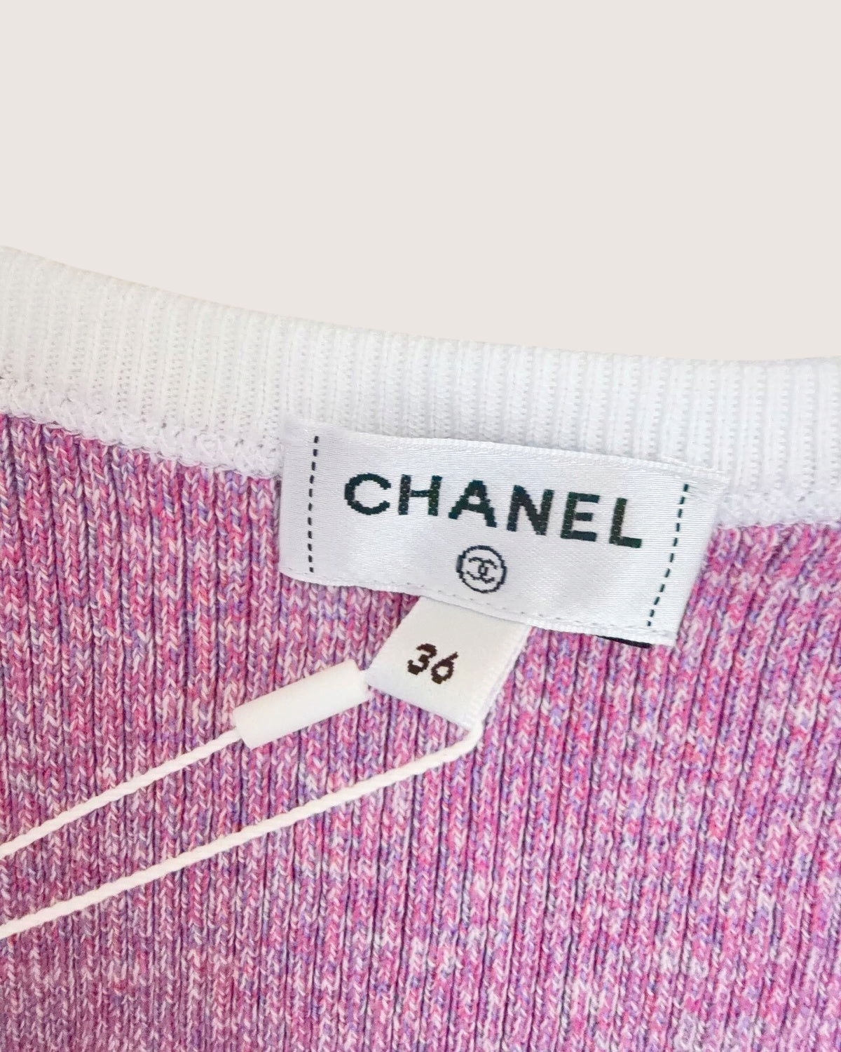 Chanel 25C Metallic Ribbed Tank Top Silver, Pink, White FR 36