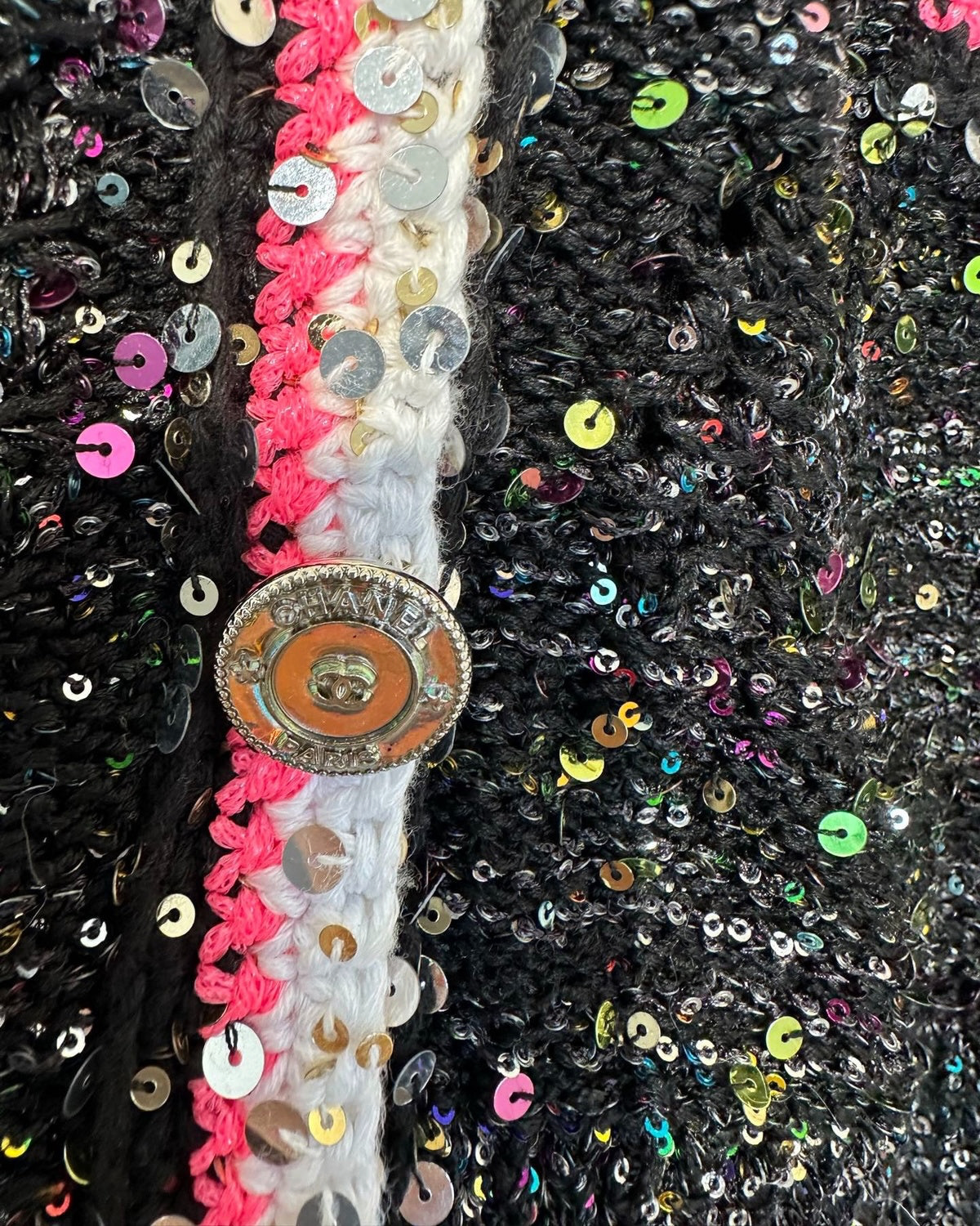 Chanel 24C Cropped Sequin Cardigan Black, Pink, Multicolor FR 38
