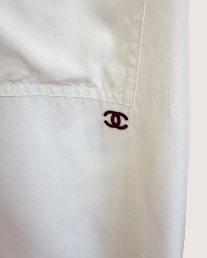 Chanel 26P Contrast-Trim Top Beige/Ecru, Burgundy FR 34