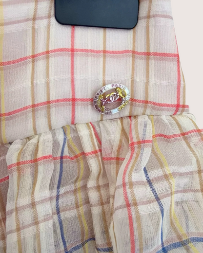 Chanel 20C Plaid Ruffled Mid-Length Skirt Pink, Beige/Ecru, Multicolor FR 36