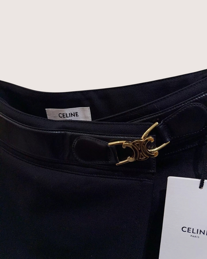 Celine Wool Wrap Mid-Length Skirt Black FR 36