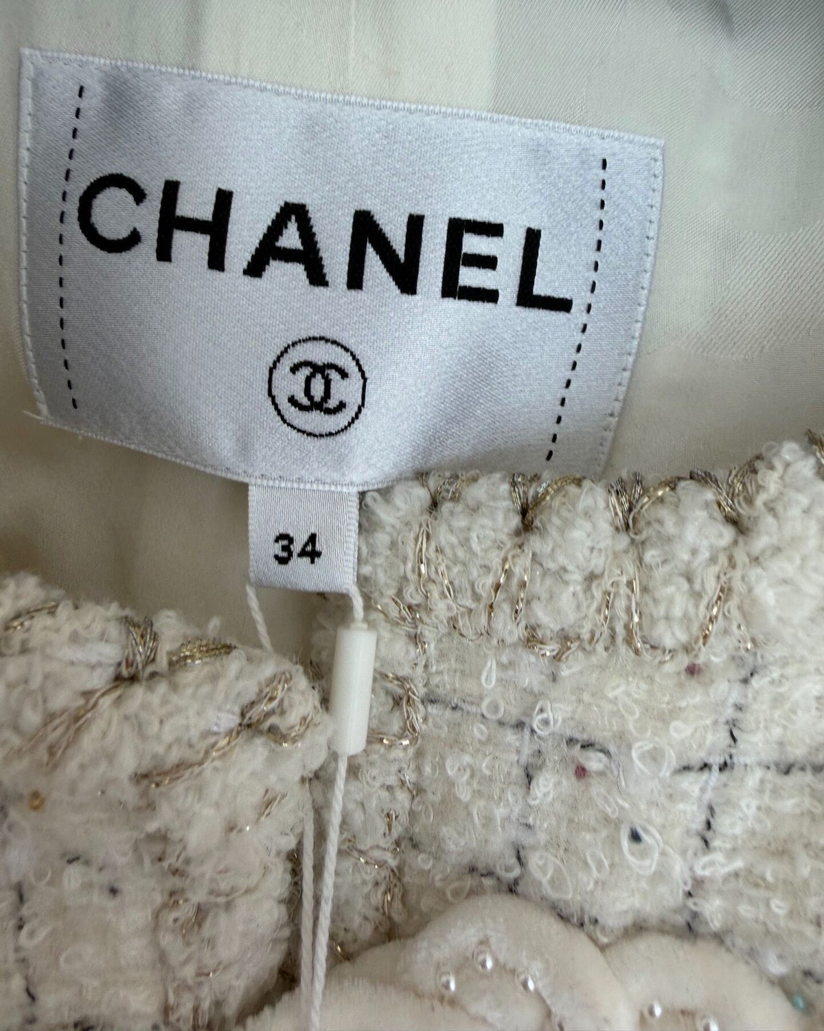 Chanel 25A Tweed Jacket Beige/Ecru, Grey FR 34