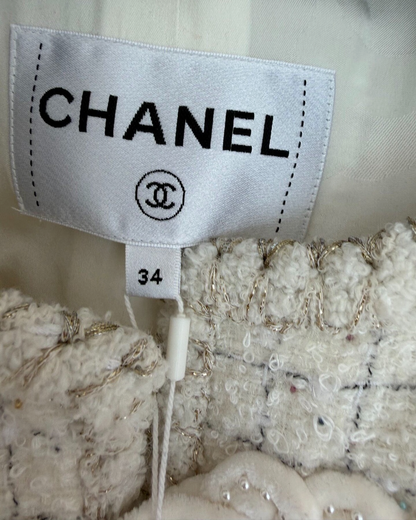Chanel 25A Tweed Jacket Beige/Ecru, Grey FR 34
