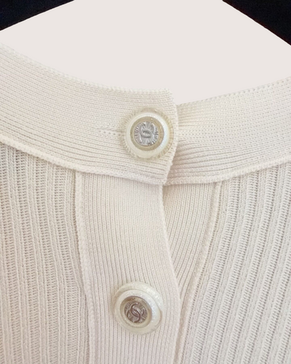 Chanel 21C Wool Textured Stripe Mini Dress Beige/Ecru FR 38