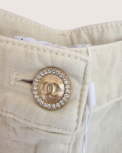 Chanel 26C Denim Wide-Leg Jeans Beige/Ecru FR 36