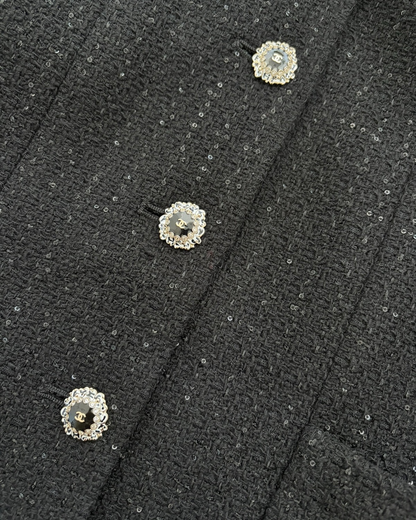 Chanel 25K Sequin Tweed Cropped Jacket Black FR 40