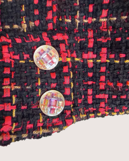 Chanel 22K Plaid Tweed Jacket Black, Red, Yellow FR 34
