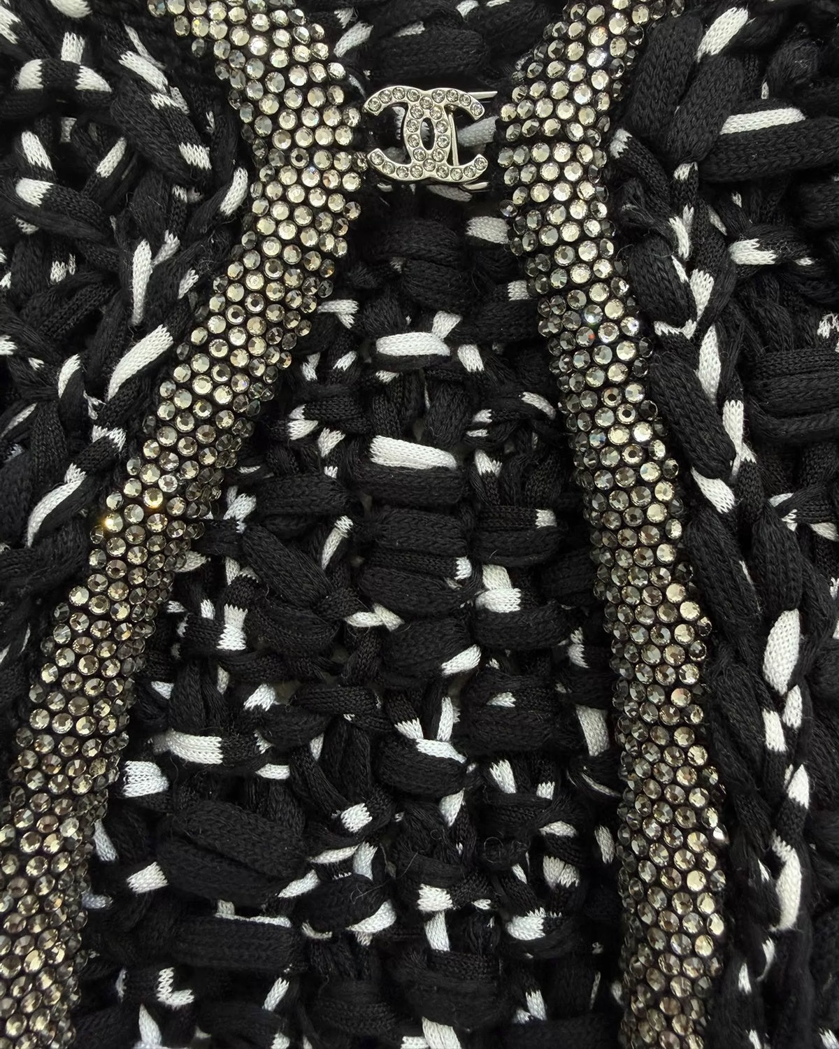 Chanel 25P Crystal-Trim Tweed Jacket Black, White FR 36