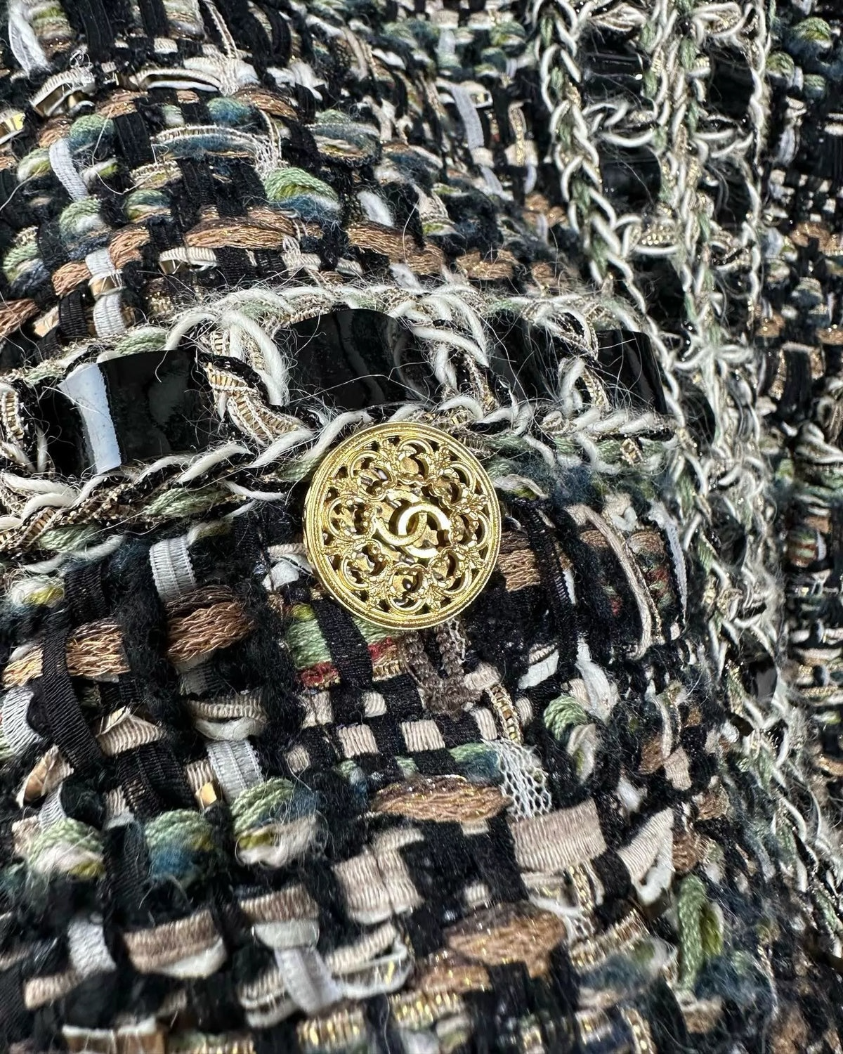 Chanel 16A Tweed Four-Pocket Jacket Black, Green, Multicolor FR 36