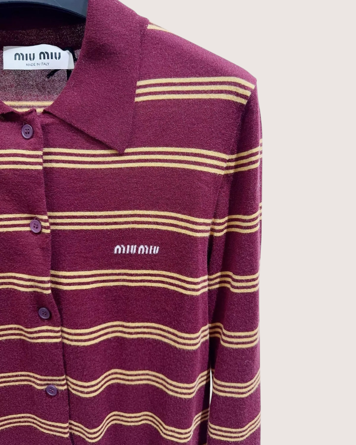 Miu Miu Striped Cardigan Burgundy, Gold FR 42