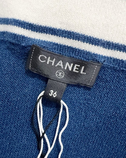 Chanel 19P Striped Logo Mini Skirt Blue, Beige/Ecru FR 36