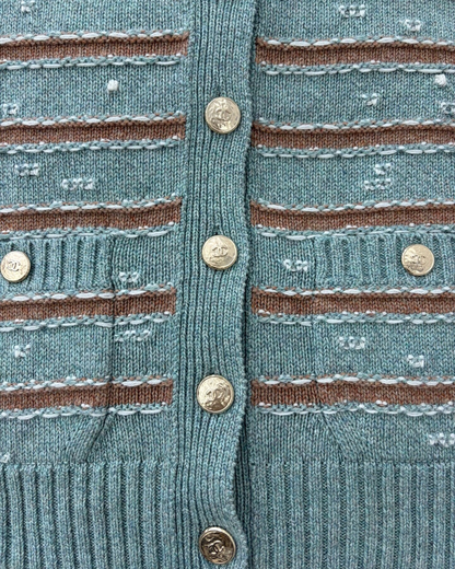 Chanel 24K Striped Knit Vest Green, Brown, White FR 34