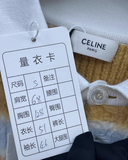 Celine Cropped Striped Polo Sweater Yellow, Blue, White FR 36