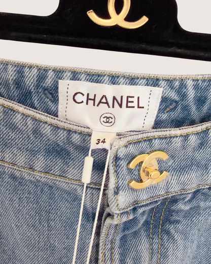 Chanel 26S Denim Mid-Length Skirt Blue FR 34