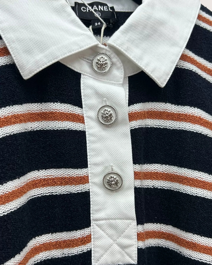 Chanel 26C Striped Polo Top FR 34