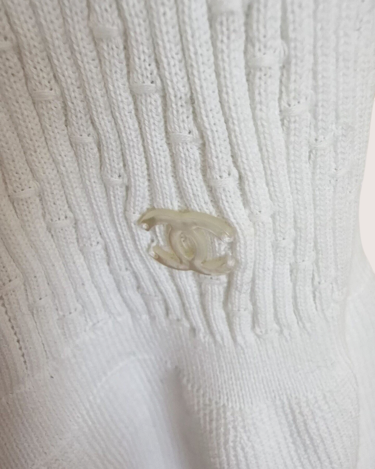 Chanel 25B CC Ribbed Tank Mini Dress White FR 34