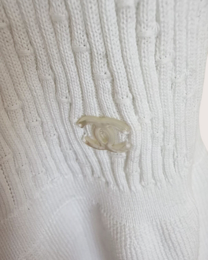 Chanel 25B CC Ribbed Tank Mini Dress White FR 34