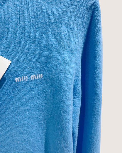 Miu Miu Cashmere Logo Cardigan Blue FR 36