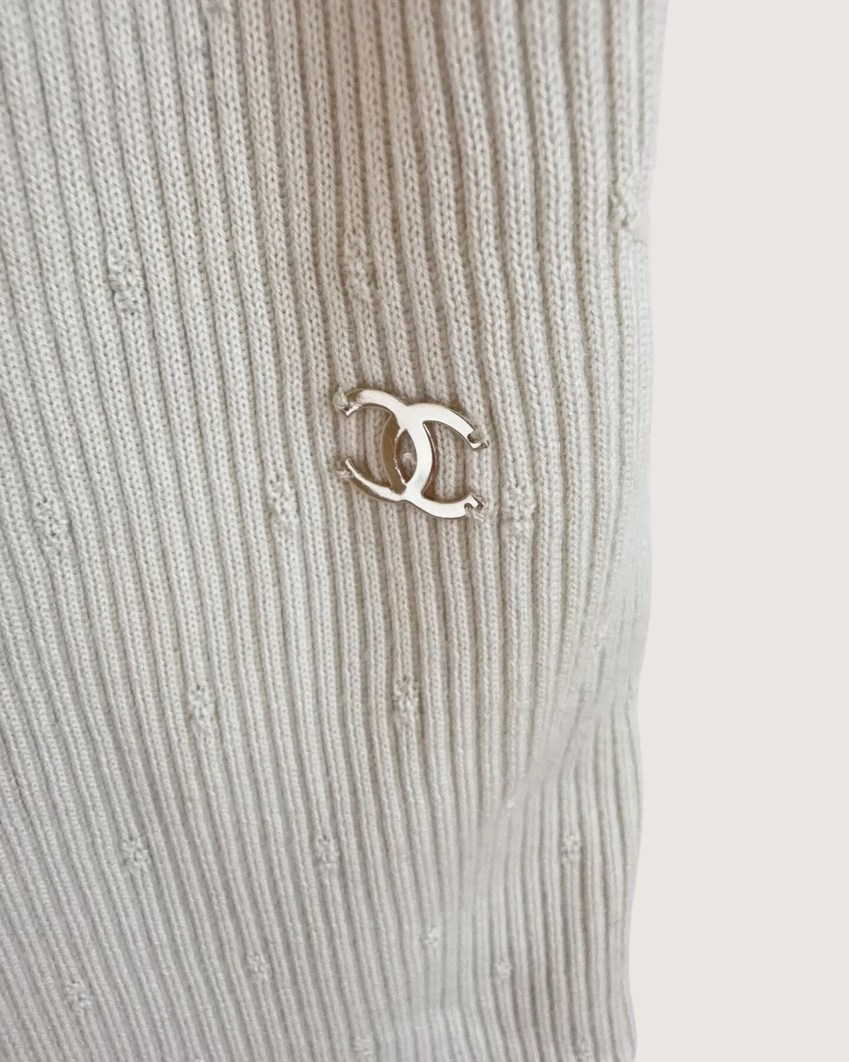 Chanel 26B CC Logo Ribbed Tank Top Beige/Ecru FR 40