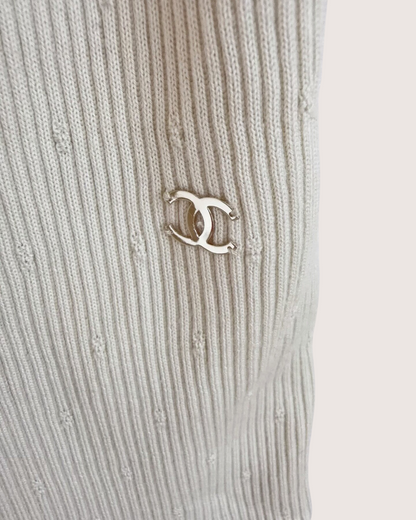 Chanel 26B CC Logo Ribbed Tank Top Beige/Ecru FR 40