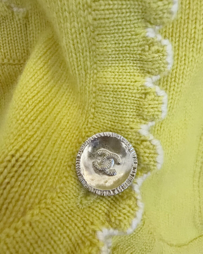Chanel 25C Cashmere Scalloped Cardigan Yellow, White FR 34