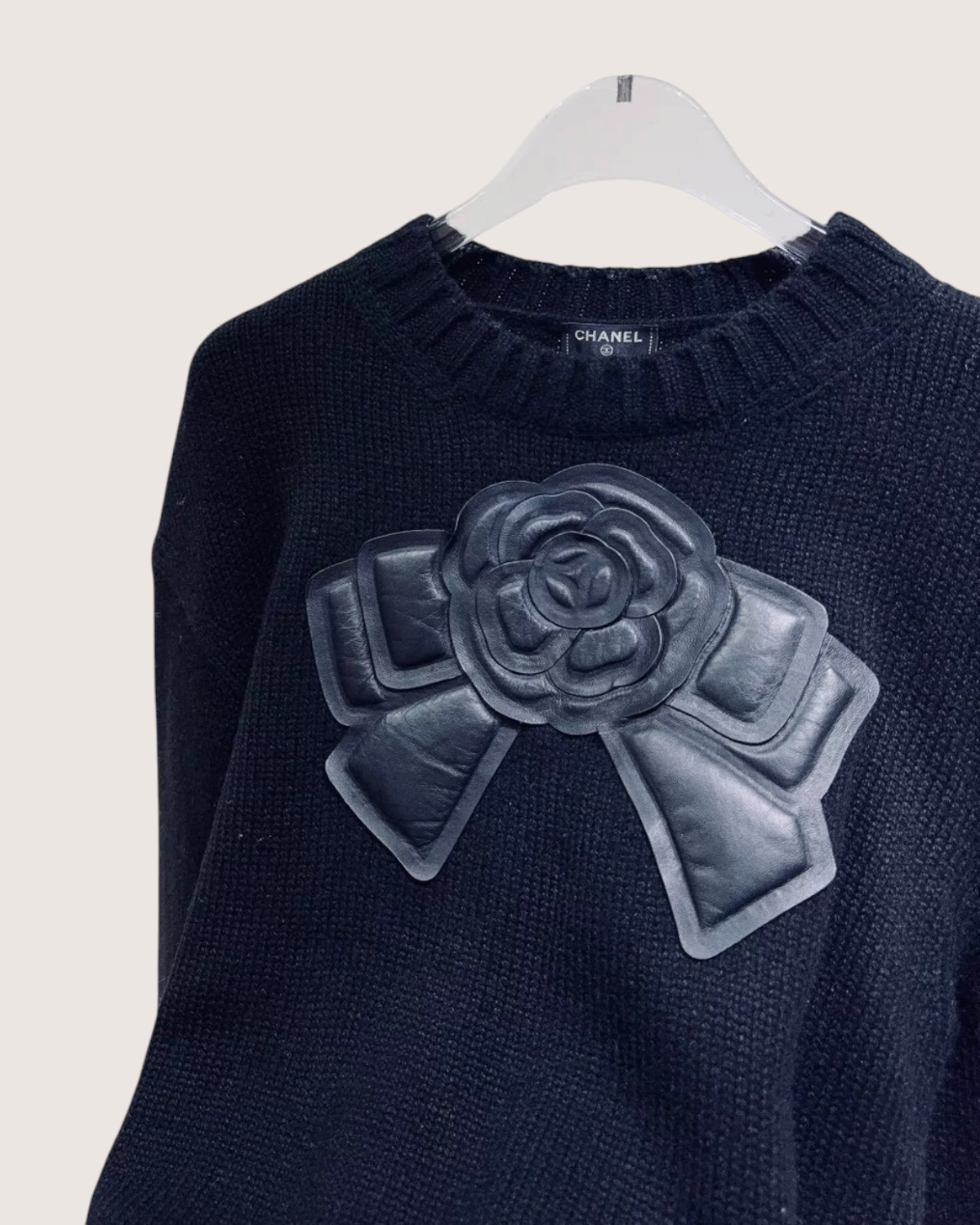 Chanel 20K Wool Cropped Camellia Sweater - Black, view 3