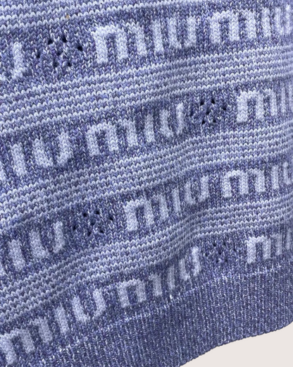 Miu Miu Wool Short-Sleeve Sweater Purple, White IT 40